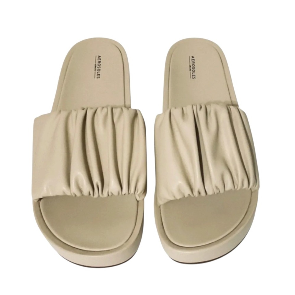 AEROSOLES Aware Cream/Ivory DADA SLIDES SANDALS SHOES Vegan Leather Platform 7.5